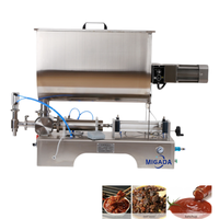Machine de remplissage semi-automatique en forme de U pour sauces piquantes, beurre de cacahuète, sauces soja et tomate, crèmes et huiles en bouteilles ou bocaux en plastique