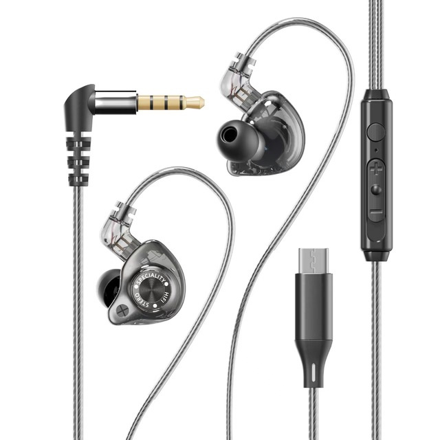 New In-ear Bass HD Stereo Dynamic Driver Plastic Headphones Type-C/3.5mm Detachable Cable Wired Gaming Esports Earphones IPX-4