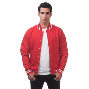 Custom Made Men's High Quality Baseball Varsity Jacket Red Canvas with Stand Collar <b>Top</b> Selling Letterman Design for Winter - Product Image 1