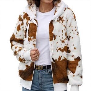 NEW Wholesale Women's Winter Fleece Hoodies & <b>Sweatshirts</b> Zipper Plush <b>Printed</b> <b>Leopard</b> Breathable Casual Front Logo - Product Image 2