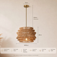 Décoration intérieure, luminaire suspendu en corde de chanvre tissée à la main, finition dorée, tige de suspension, luminaire suspendu