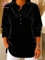 Sweat-shirt décontracté à col en V, manches longues, couleur unie, en velours doux et chaud pour femmes, taille plus, avec logo personnalisé Loveda