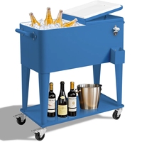 Chariot de rangement et de refroidissement pour terrasse 80QT 76L, texture bois, avec seau à glace 80L, chariot roulant