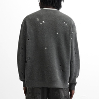 Logo brodé personnalisé Sweat-shirt surdimensionné à col ras du cou en coton épais pour hommes Pull-over en tricot déchiré hiver