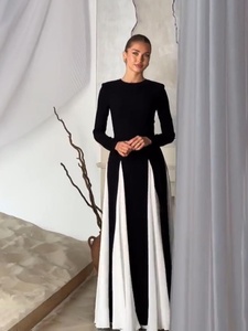 Vestido de Fiesta Elegante Colección Ramadán 2025 de <span class=keywords><strong>Boutique</strong></span> Factory, Vestido Casual Ajustado de Manga Larga con Costuras Blancas y Negras Estilo Francés - Product Image 4