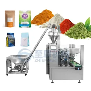 Automatic Stand up Pouch Packing Machine Milk Matcha Spice Masala Cocoa Coffee Powder Zipper Bag Doypack Rotary Packing Machine