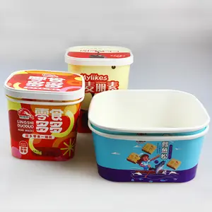 Customized Disposable Square Paper Cup Ice Cream Cup Dessert Frozen Yogurt Ice Cream Paper Soup Containers