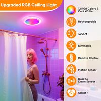 Plafonnier à détecteur de mouvement rechargeable en ABS, design moderne, télécommande, 12 couleurs RGB CW, éclairage pour placard, salle de bain, douche
