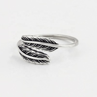 Meilleur cadeau pour la fête des mères, plaqué argent oxydé, Double anneau en forme de Plume