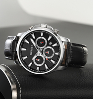 Montre à quartz pour homme avec logo personnalisé, bracelet en cuir, chronomètre en verre, petite fonction trois aiguilles, boîtier en alliage étanche, mouvement japonais