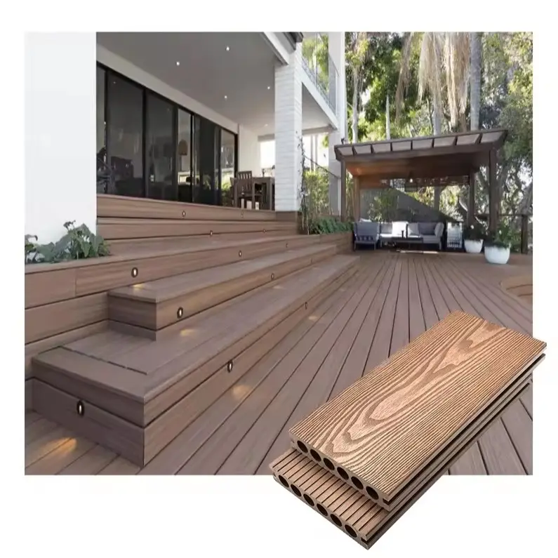 Deck de PVC para exterior de fácil instalação, deck composto de madeira e plástico, piso WPC à prova d'água para terraço e varanda