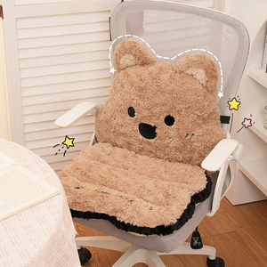 Coussin de siège de bureau en peluche marron doux avec oreilles de chien Kawaii pour décoration de salle de jeux, antidérapant, soutien lombaire confortable et rembourré pour chaise de bureau - Product Image 1