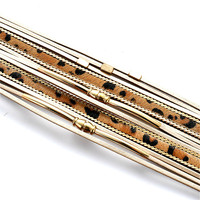 Bijoux bohèmes en crin de cheval fermoir magnétique Bracelet en cuir fait à la main multicouche Bracelet en cuir imprimé léopard pour femmes