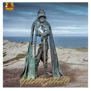 Outdoor Decoration Famous Bronze Statue of King Arthur Stands a Top The Tintagel Cliffs in Cornwall