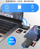 Lecteur de cartes multifonctionnel 6 en 1 OTG, lecteur de cartes mémoire universel USB Type-C pour téléphone Android, ordinateur, TF/SD