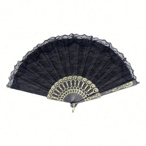 Abanicos Plegables de Plástico Pintados Tradicionales con Diseño de Encaje Tallado, Estilo Artesanal para Bodas, Bailes, Fiestas y Festivales, con Motivos de Ángeles y Animales - Product Image 1