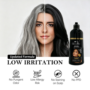 Teinture capillaire à la kératine sans <span class=keywords><strong>allergie</strong></span> 400ml, colorant capillaire noir, shampooing colorant avec des herbes, sans <span class=keywords><strong>PPD</strong></span>, 100% de couverture des cheveux blancs, fabrication originale - Product Image 5