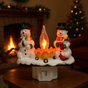 3D Resin Snowman Flameless <b>Night</b> <b>Light</b> <b>Plug</b> In Christmas Decor For Bedroom Campfire 1 Pack - Product Image 2