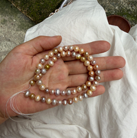 Vente en gros de perles d'eau douce de haute qualité, 7-8 mm, presque rondes, sans noyau, couleur rose-violet, pour la fabrication de bijoux