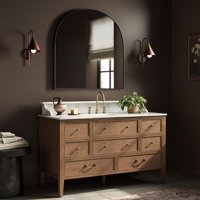 Meuble-lavabo de salle de bain moderne de luxe en bois de chêne avec plan de travail en marbre pour mobilier haut de gamme
