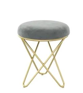 Modern yuvarlak kadife Vanity makyaj dışkı oturma odası mutfak yemek ve açık altın Metal bacaklar ile osmanlı ayak dışkı