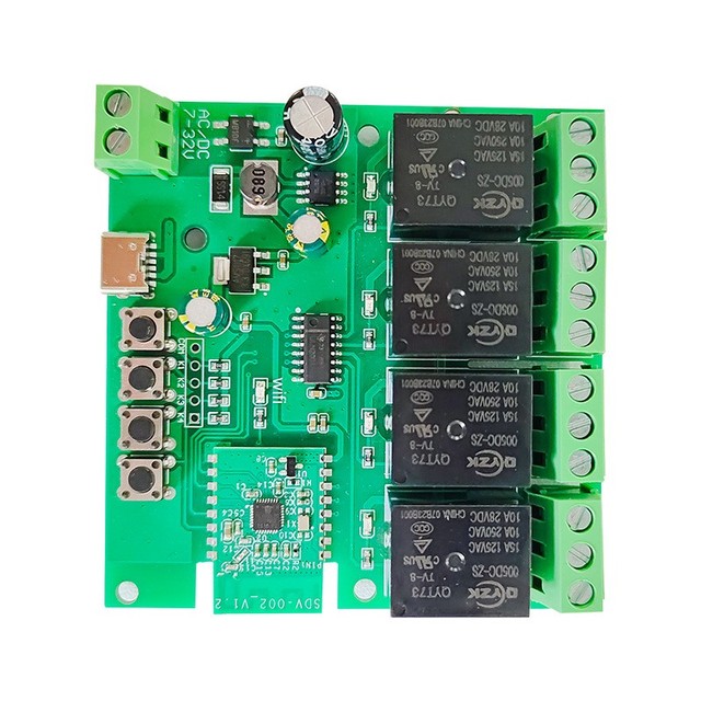 AC/DC7-32V/220VType-C 5V 4-Channel Relay Module BT Wifi Remote Control Relay Switch Support433Mh RemoteControl Automation Module