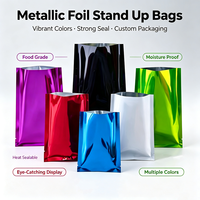 Sachets plats personnalisés en gros, imprimés, brillants, colorés, en PE et feuille d'aluminium, thermoscellables, anti-odeur, petits emballages de poche