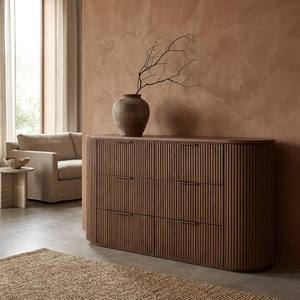 <span class=keywords><strong>Buffet</strong></span> vertical en chêne rainuré Wabi-Sabi, meuble de rangement incurvé en bois massif importé - Product Image 2