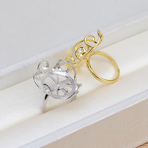 Anillo de Plata S925 Hecho a Mano con Incrustaciones de Encaje de Flores Abiertas y Perla Barroca, Engaste Hueco, Conector de Joyería DIY, Accesorio 1801 - Product Image 1