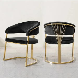 Modern Luxury Hotel Dining Room Chair Set Stainless Steel Black Velvet Tufted Fabric Living Room Bedroom Restaurant Eco-Friendly - Product Image 1