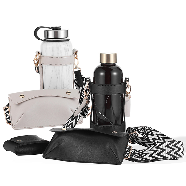 ODM Новое поступление Пользовательский логотип ПУ рукав сумка для бутылки сумка держатель бутылки с ремешком и карманом для карты телефона