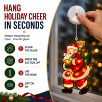Lumière de fenêtre de Noël à piles avec ventouse et motif Père Noël en PVC