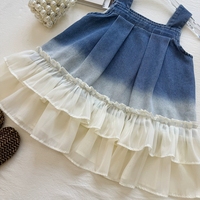 Robe d'été 2026 pour filles, en jean dégradé avec empiècements en maille, style princesse, pour petites filles, tenue de vacances et de plage