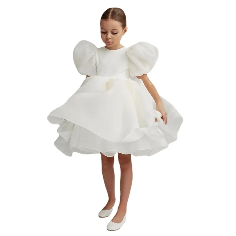 Alta calidad de moda Puff manga niñas princesa vestido floral malla tutú Dres fiesta niños vestido para niños