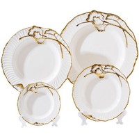Service de table rond 4 pièces en céramique électroplaquée motif Ginkgo, assiettes profondes pour poisson, soupe et steak, luxe léger pour la maison