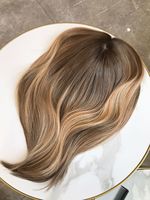 Meilleure perruque de dessus en soie naturelle avec clips pour cheveux clairsemés, ombré brun cendré, pour femmes, en cheveux humains, pour cheveux blancs