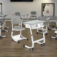 Meubles d'école modernes, ensemble pupitre et chaise pour élèves avec tiroir en métal, hauteur réglable, écologique, durable