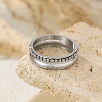 Nouvelle bague pendentif double zircone en acier inoxydable plaqué or 18 carats, style rétro et tendance – Élégante, simple, pour mariage et fiançailles, haute qualité