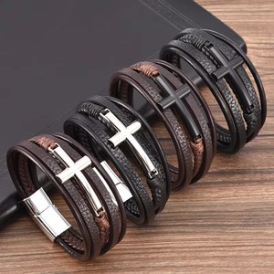 Gelang kepang tali kulit Multi lapisan pria, gelang Aloi baja tahan karat kulit silang baru 2025 - Product Image 1