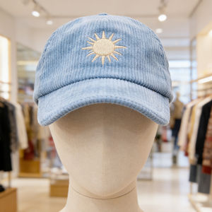 Gorra de Béisbol de Pana Azul Claro con Bordado de Sol, Ajustable con Cierre a Presión, para Uso Diario Informal - Product Image 4