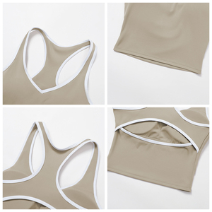 Ensemble de yoga 2 pièces respirant <span class=keywords><strong>pour</strong></span> femme, imprimé color block, débardeur dos évidé, taille haute élastique, col en V profond, séchage rapide - Product Image 2