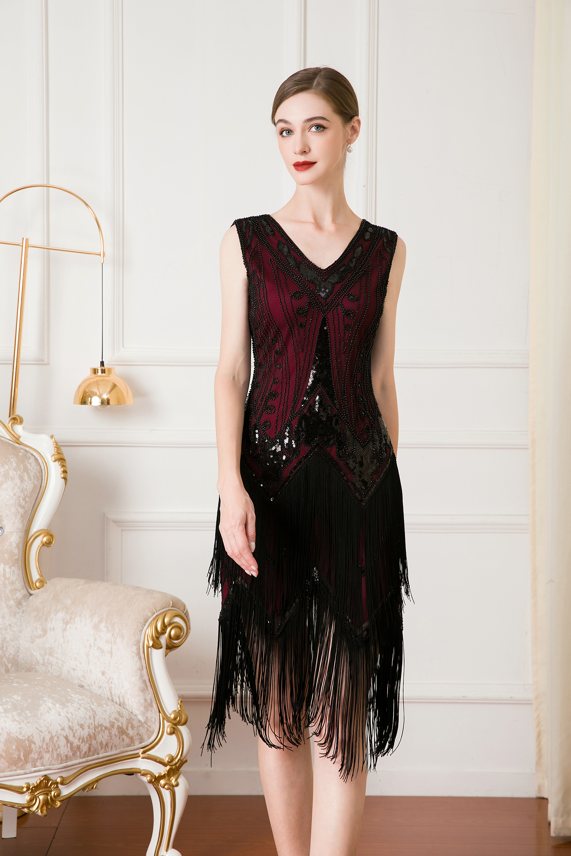 slim fit dress slacks Art Deco Flapper Dress Vintage Style 1920s Dress for Elegant Occasions –  retrorobe main image 1