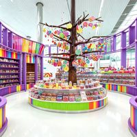 Aménagement complet de magasin de sucre de la marque CIRI, rénovation clé en main, vitrine à chocolat éco-responsable avec éclairage LED, table de présentation en verre
