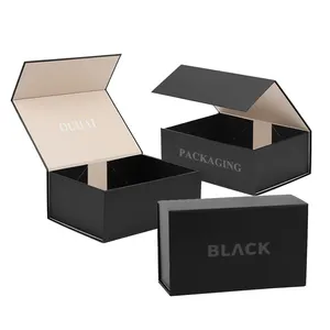 Scatola regalo personalizzata di lusso in cartone nero confezione pieghevole scatola di carta magnetica con chiusura a patta magnetica