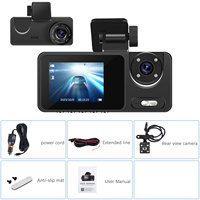 Caméra embarquée Podofo à trois objectifs, écran 2.0'', Full HD 1080P, enregistrement en boucle, surveillance de stationnement, étanche IP66, enregistreur DVR pour voiture