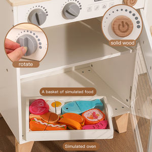 木製キッズキッチンセットシンクオーブン冷蔵庫ごっこおもちゃ教育用デンマークスタイル模擬クッキングセット - Product Image 3