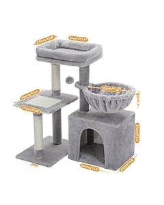 Pohon kucing abu-abu besar Modern kayu asli dengan boneka dan Sisal realistis menara mebel mainan hewan peliharaan untuk kucing - Product Image 2