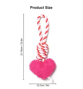 2024 Best Indestructible Chew Toothbrush Valentine's Day 12.5" SPIKED HEART ON ROPE -PINK/RED/WHT+ Customize Plush Puppy Toys