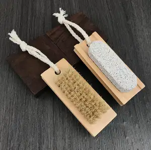 Hot sale exfoliating pumice brush finger care nail trimming brush natural wooden nail dust cleaning brush with pumice stone