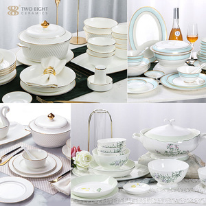 Juego de vajilla de porcelana China con borde dorado, juego de vajilla de cerámica de lujo, 57 Uds., venta al por mayor - Product Image 6